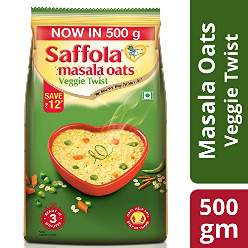Image of Saffola Masala Oats Veggie Twist, 500g + Saffola Masala Oats, Curry & Pepper, 500g