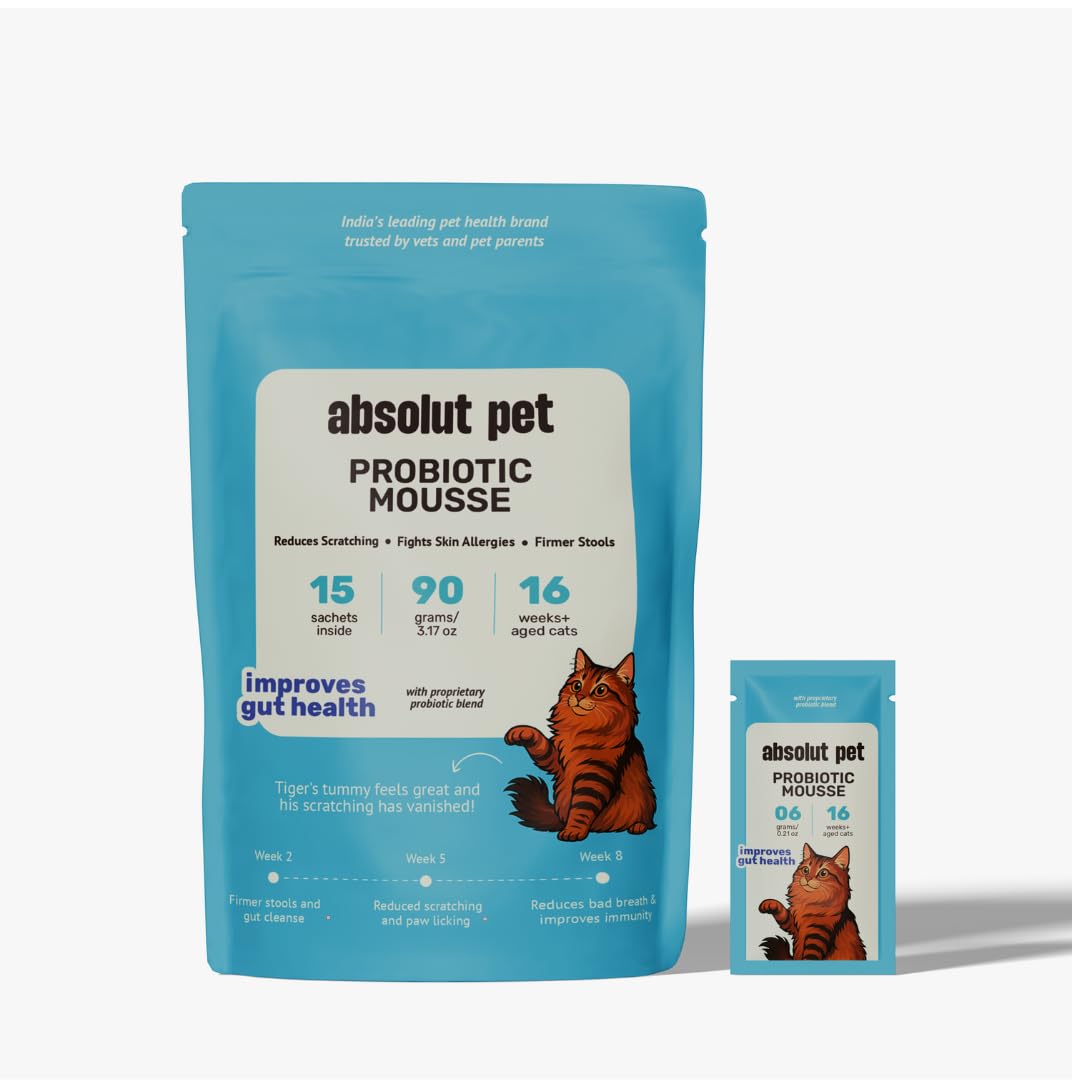 Absolut Pet Cat Supplement for Gut Health, Probiotics for Cats that Reduce Scratching & Paw-Licking (15 Sachets)