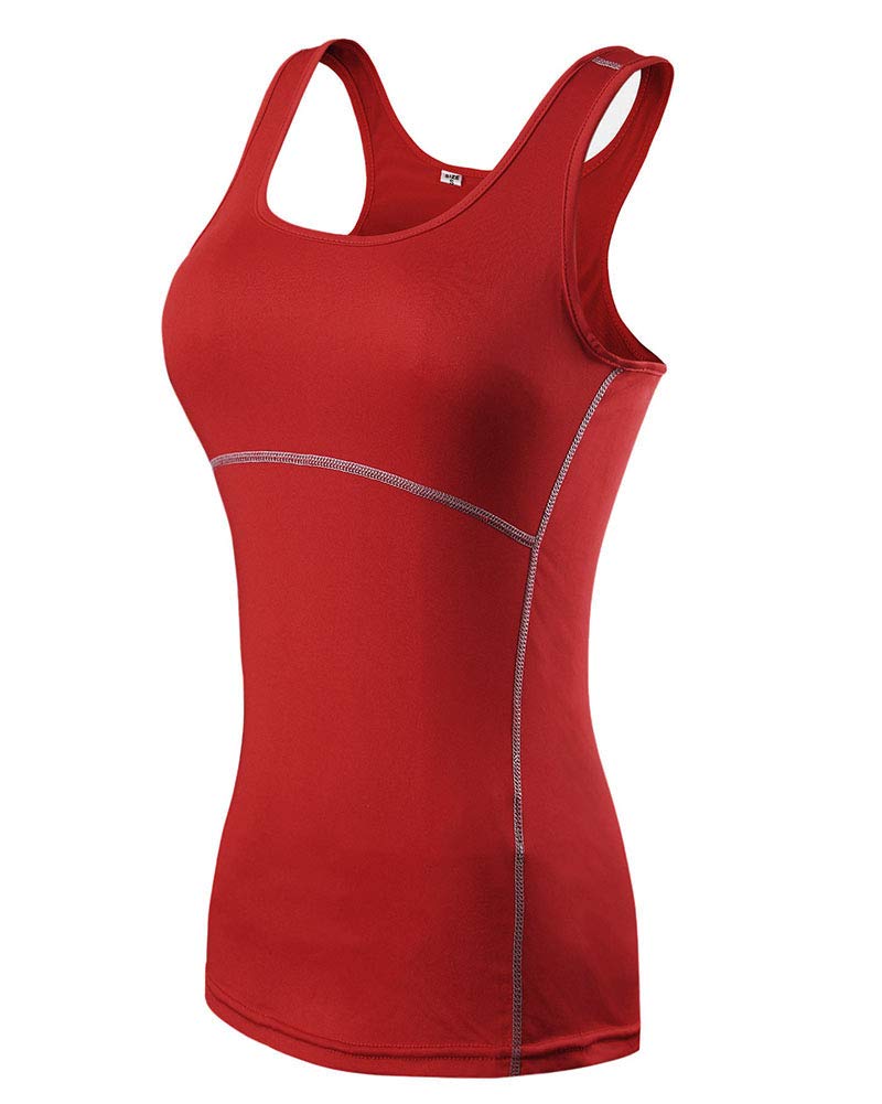 Women Dry Fit Compression Tank Top Activewear Sleeveless T-Shirt Sports Workout Athletic Fitness Running Red M