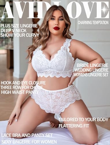 Image of Avidlove Plus Size Lingerie Set for Women Sexy Lace Halter Bralette High Waist Panty Set