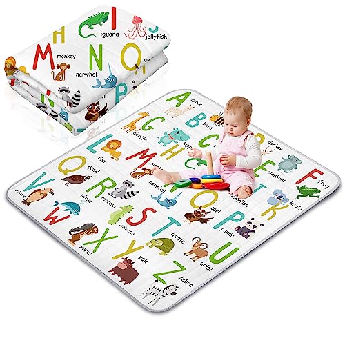 Image of Funtery Boho Portable Baby Play Mat, 43 x 43 Inch Washable Foldable Crawling Mat, Non Slip Playmat for Babies, Kids Play Mats Pad for Floor Playpen Toddler Infants Tummy Time Activity (Letter Theme)