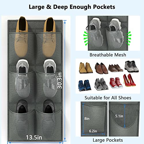 Deyilian 2 Pack 12 Large Mesh Pockets Closet Door Hanging Shoe Rack Organizer Narrow Shoe Holder, Wall Mounted Shoes Rack With Removable Sticky Hanging Mounts For Camper Rv Shoe Storage No Drilling #TOP2