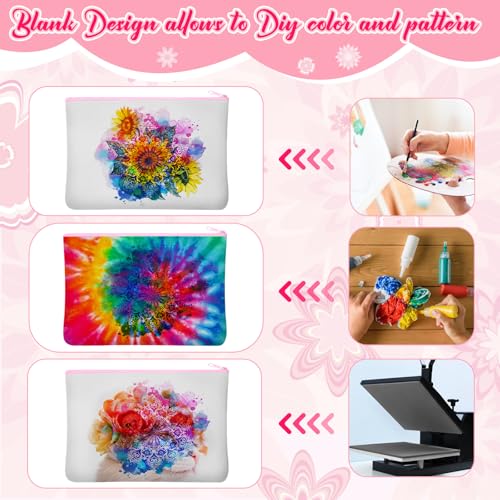 Image of Frienda 100 Pcs Sublimation Blank Canvas Makeup Bags Bulk DIY Heat Transfer Canvas Pen Case Pencil Cosmetic Makeup Bags Clear Sublimation Blank Pouch with Zipper (7 x 4.3 Inch,Pink)