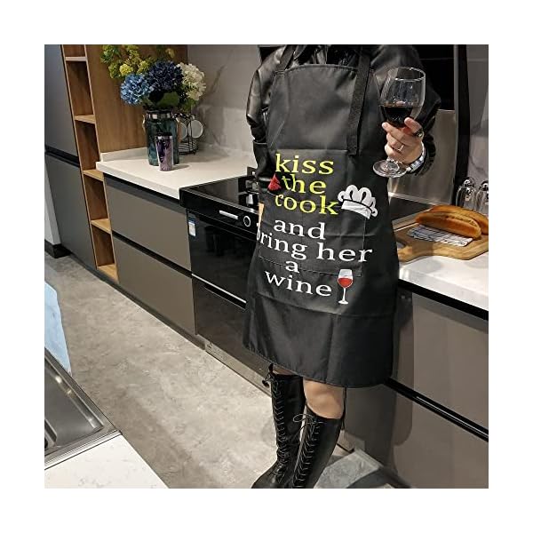   Funny-Kitchen-Apron-for-Women-Cute-with-Pockets-Kiss-The-Cook-And-Bring-Her-A-Wine