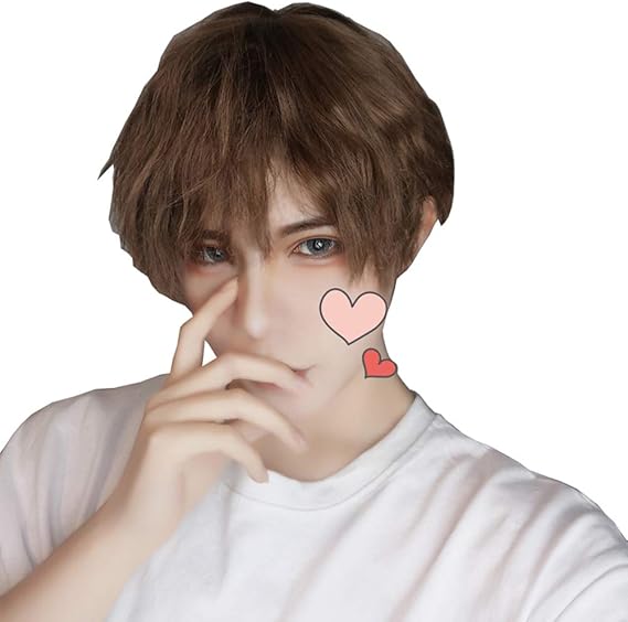 Amazon ウィッグ かつら メンズ ショート 男装 黒 男性 原宿 イケメン ハンサム 自然 小顔 耐熱 人気 ファッション ふわふわ イメチェン 男女兼用 茶色 ウィッグ 通販