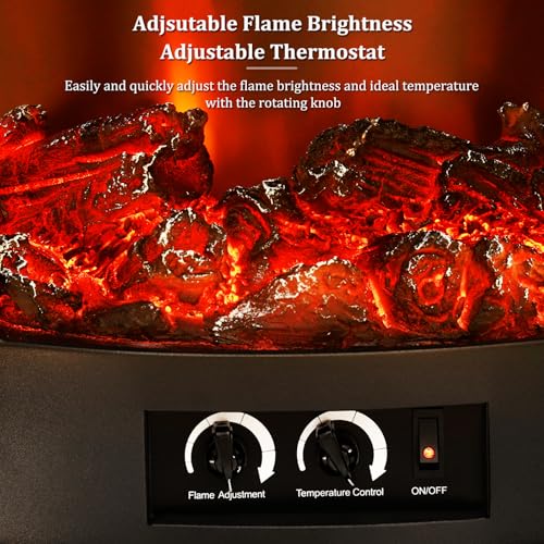 WarmieHomy Electric Fire Stove, Black Retro Electric Fire Freestanding with Realistic LED Log Fire Flame Effect, Adjustable Thermostat, Flame Dimmer, Overheat Protection, 1800W - Image 6