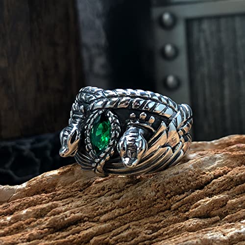bahamut 925 Sterling Silver Mens Aragorn Rings of Barahir with Green Cubic Zirconia,Snake Band, LOTR Cosplay Jewelry3