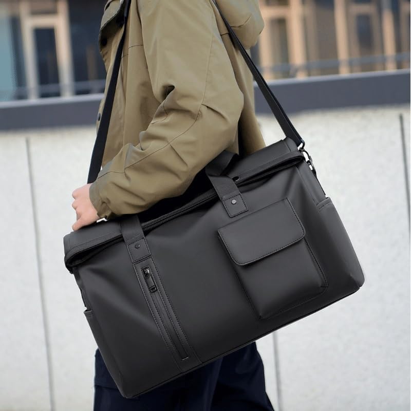 Men's Black Travel Bag Large Capacity Cross Body for Sports Fitness Short Distance Business Trip
