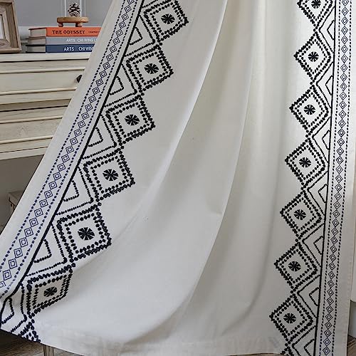 ColorBird Embroidered Boho Curtain for Bedroom, 2 Panels Black and White 84 inch Curtains Rod Pocket Curtain for Living Room Dining Closet Door