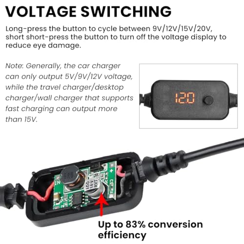 Image of STHIRA USB C to Cigarette Lighter Adapter Cable, 5V to 12V Type-C to Cigarette Lighter Socket Adapter Cable, Universal Car USB Boost Converter with Adjustable Voltage and USB Converter Tip (0.7m)