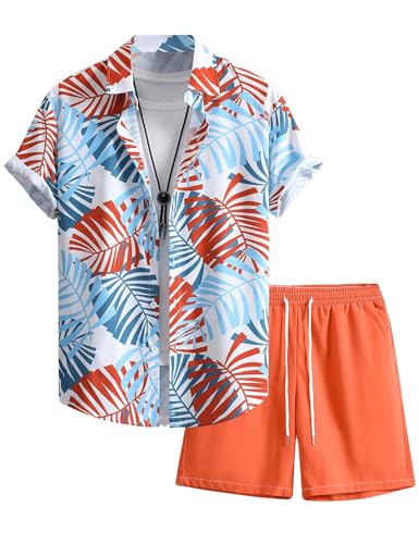 Yimoon Mens Summer Beach Vacation Outfits 2 Piece Tropical Short Sleeve Button Down Hawaiian Shirt and Shorts Set4