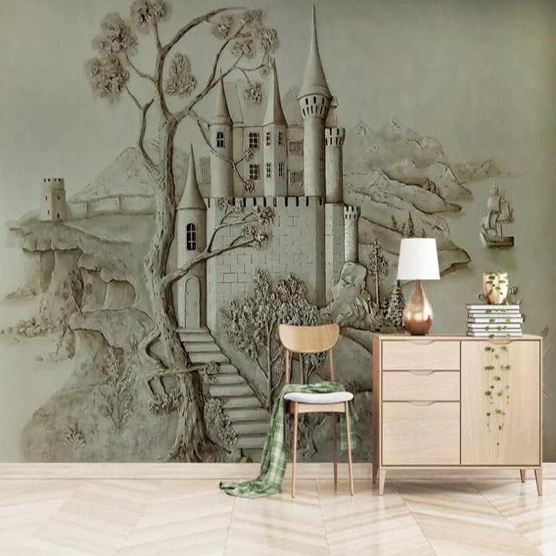 Papier peint mural 3D château d'or trompe-l'œil prestige pour maison