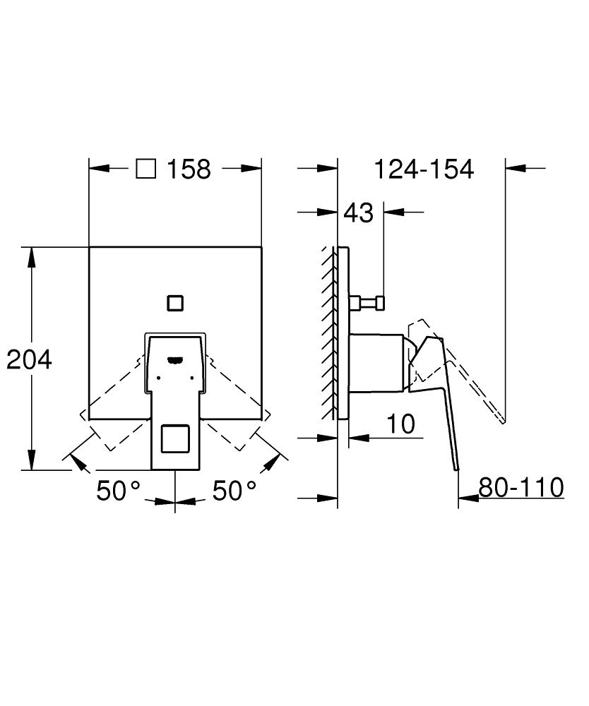 GROHE Eurocube - Einhand-Wannenbatterie (Fertigmontageset, verdeckte Befestigung, automatische Umstellung), chrom, 24062000