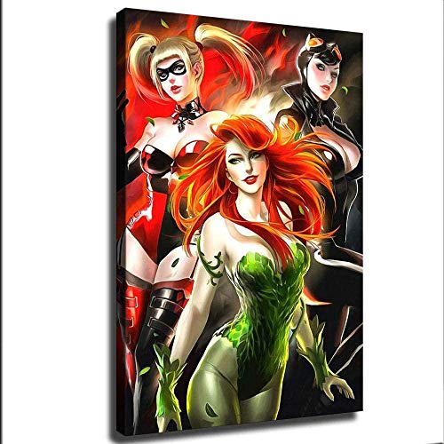 Póster y arte de la pared de la hiedra de Veneno Harley Quinn Catwoman Girl Canvas Art Print...