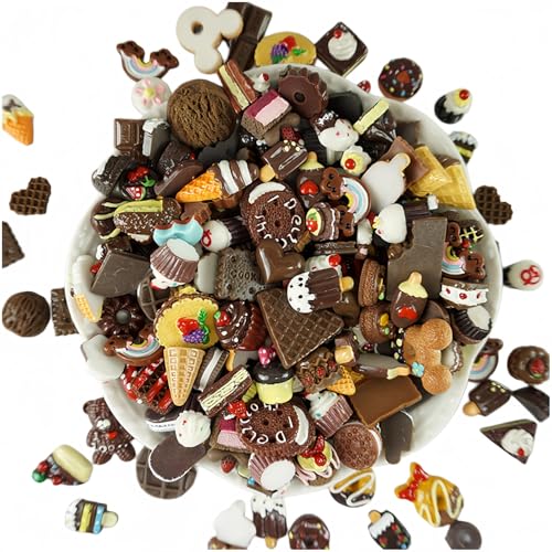 Image of Ulalaza 100pcs Slime Charms Mixed Set Resin Flatback Making Supplies for DIY Craft Making and Ornament Scrapbooking Beads Assorted Candy Fruit Cake Ornament