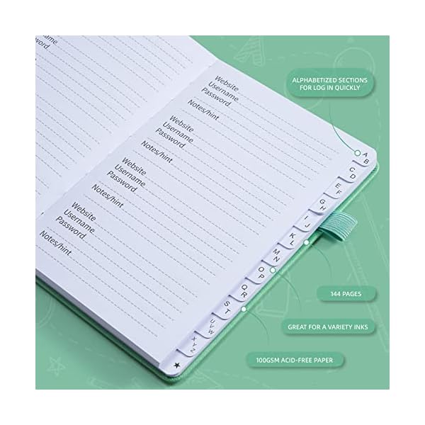 FotiCix-Password-Book-with-Alphabetical-Tabs-Medium-Size-Password-Keeper-Journal-Notebook-for-Computer-Website-Logins-Hardcover-Internet-Address-Password-Organizer-for-Home-Office-Green FotiCix-Password-Book-with-Alphabetical-Tabs-Medium-Size-Password-Keeper-Journal-Notebook-for-Computer-Website-Logins-Hardcover-Internet-Address-Password-Organizer-for-Home-Office-Green