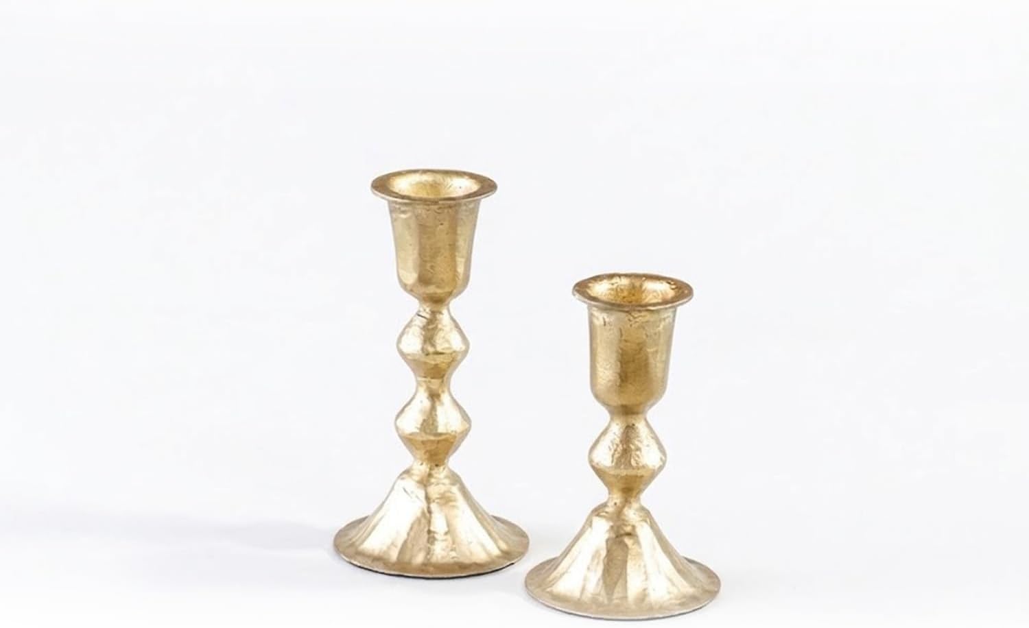 Elanze Designs Gold Diamond Candle Holder Set, Iron Taper Candle Holders with Sculptural Stem Design, Decorative Gold Candlesticks for Mantel, Table Centerpiece, Shelf, Set of 2