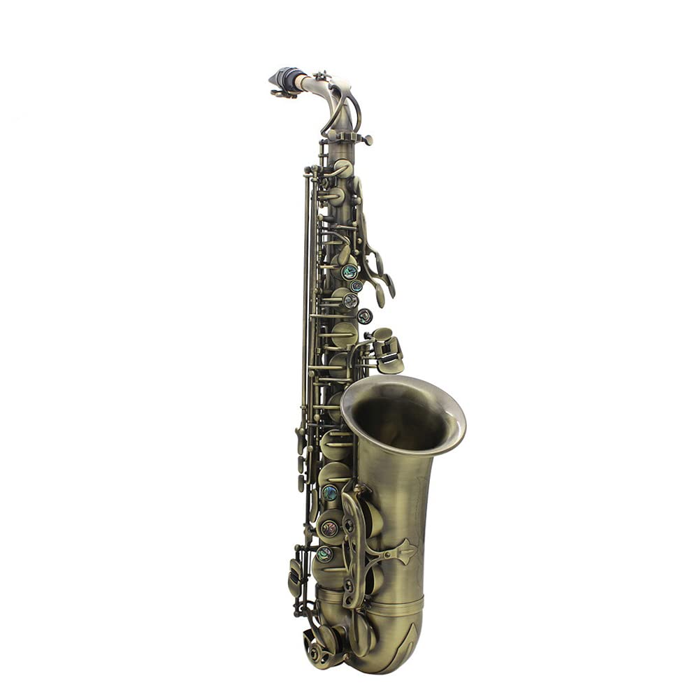 HUIOP Alto grado di finitura anticata Eb Ebastella sassofono contralto Sax Abalone Shell chiave intagliare modello con custodia Guanti Panno di pulizia cinghie Spazzola,Alto Saxophone