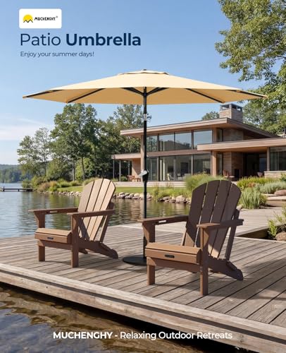 MUCHENGHY 9ft Patio Umbrella, Outdoor Market Table Umbrella with Push Button Tilt and Crank, 8 Ribs UV Protection Sun Shade for Lawn, Deck, Garden, Fishing, Backyard & Pool(Beige) image 8