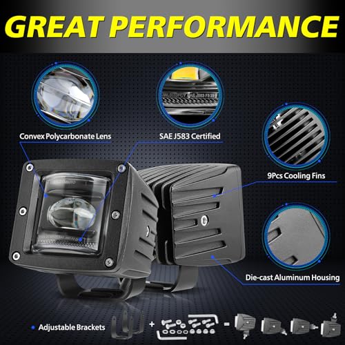 Image of 3 inch SAE Yellow Fog Lights DOT Approved Square LED Cubes for Trucks | Street Legal SAE DOT Fog Light, Cut-off Beam Fog Beam