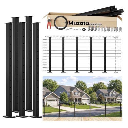Muzata 16-20FT Modular Black Cable Railing Kit 42 Inch 5 Level Post Kit Complete Set Cable Railing System for Decks Length Adjustable Easy DIY with Paper User Guide (No Handrail) RW19
