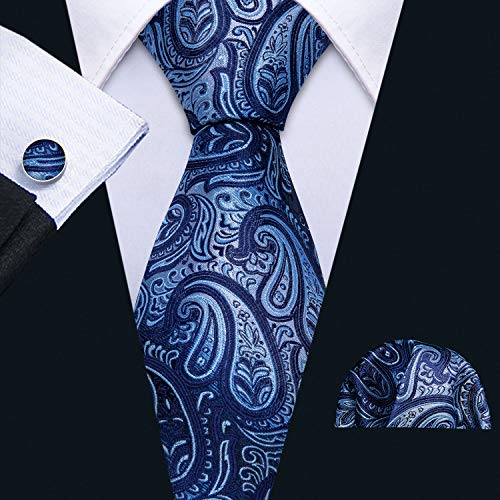 Image of Barry.Wang Paisley Tie Fashion Set Hanky Cufflinks Neckties for Men Woven Silk
