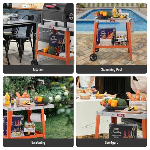 Feasto Beweegbare grillwagen voor buiten, pizza-oventafel met wielen, roestvrijstalen aanrecht met opvouwbare verlengtafel, veelzijdige grillwagen voor barbecue-koken buiten - Afbeelding 7