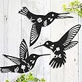 Daogtc Metal Hummingbird Wall Art Decor-Black Metal Wall Art,Bird Wall Sculpture for Home Kitchen Patio Bedroom Living Room Bathroom(3 Pack)