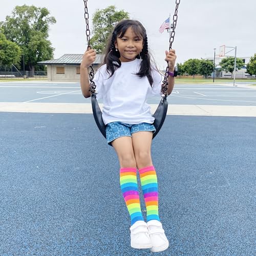 Rainbow Striped Youth Children Kids Fashion Colorful Non-skid Knee High Socks4