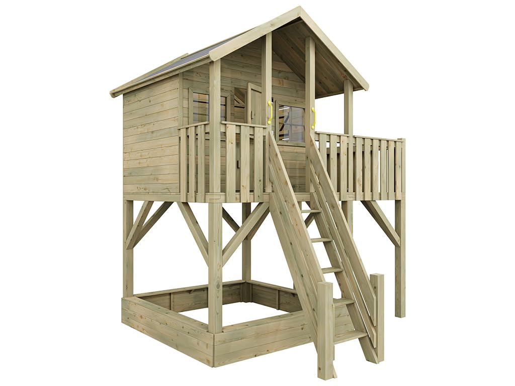 Stelzenhaus Big House XL | 288,5x292,7x322,7 cm | KDI Kiefernholz | Mit Sandkasten, Veranda & Balkon | 150 cm Podest | Kinder Outdoor Spielhaus