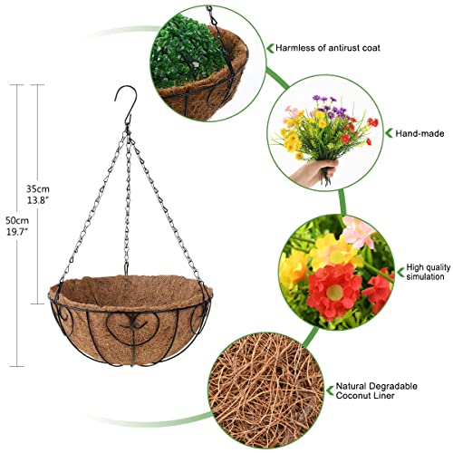 Artificial Hanging Flower In Basket, Hanging Flowers Basket Centerpieces, Outdoors & Indoors Artificial Daisies Flowers In Coconut Lining Hanging Baskets For The Decoration Of Courtyard (Blend Color) #TOP5