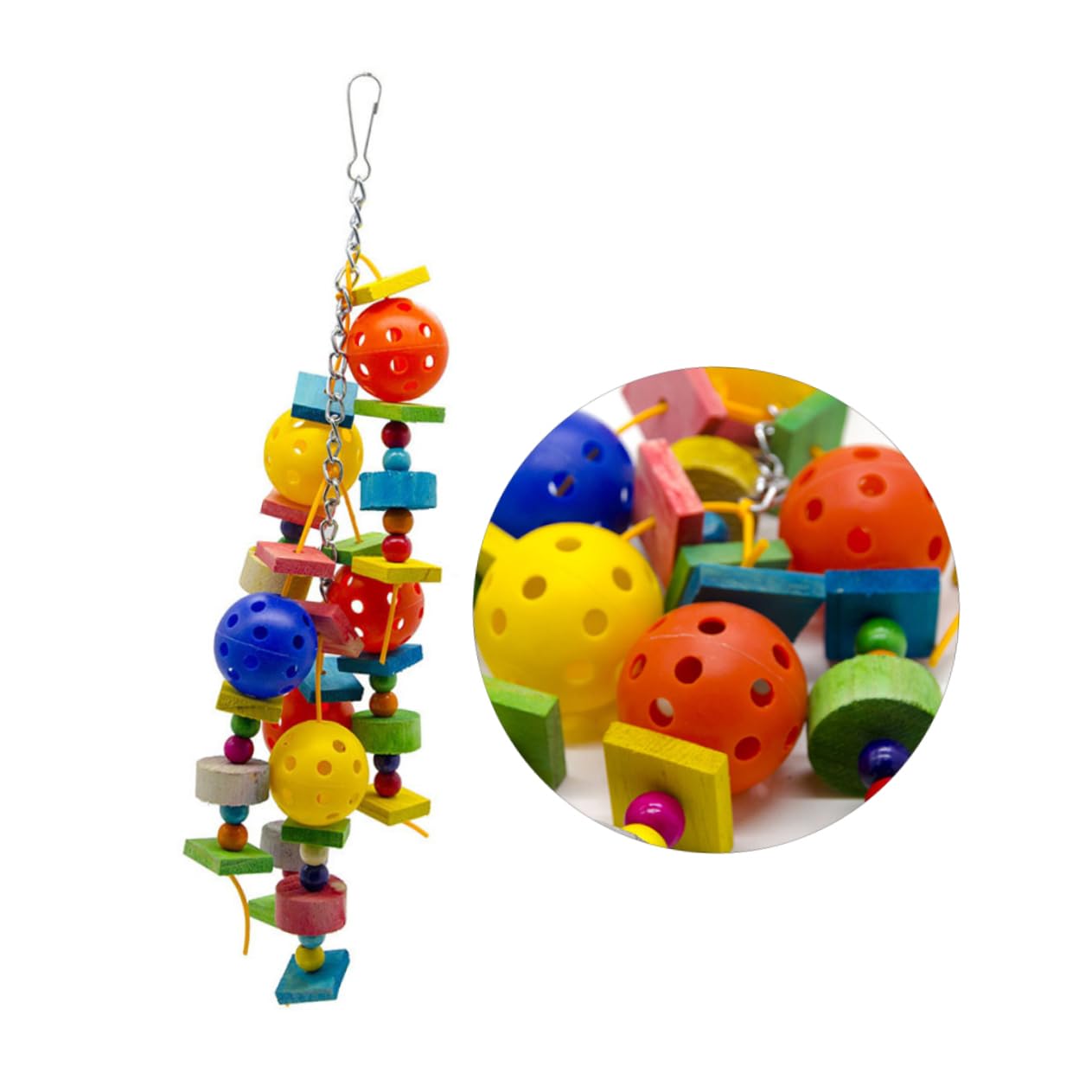 VANZACK 3pièces Jouet à Mordre pour Oiseau avec Blocs Bois Et Boules Creuses Accessoire Éducatif pour Perruches Et Perroquets Favorise Exercice Et Amusement