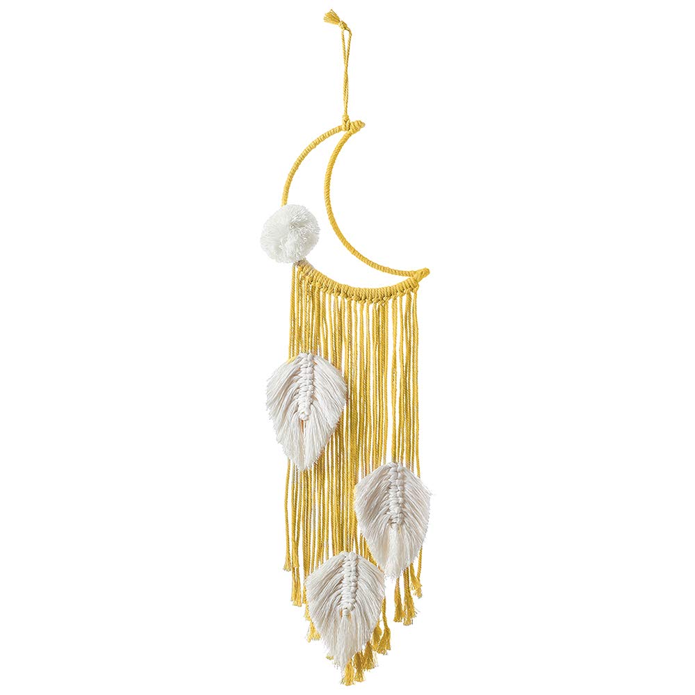 Ventertop Dreamcatcher, Moon Dream Catcher Dreamcatcher Crescent Moon Wall Hanging Tapestry Handmade Ornaments Bohemian Style Dream Catcher for Gift Wedding Ornament Home Decorations (Yellow + White)