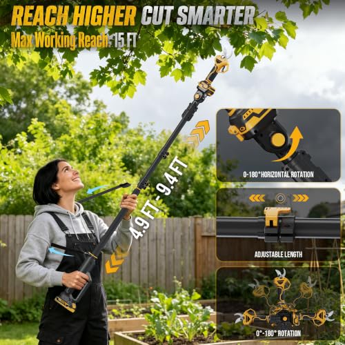 Image of 2-in-1 Cordless Pole Pruner, 2.2 inch Opening Electric Shears, 2x2.0Ah Battery