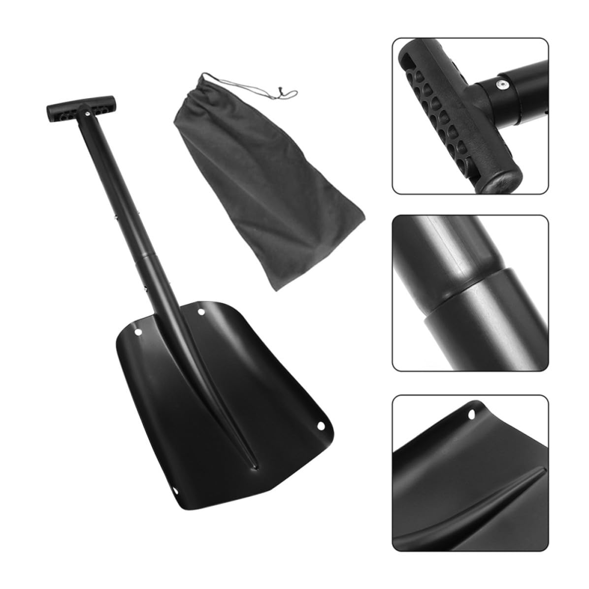 Pala de Nieve Plegable para Coche, Retráctil, Aluminio, Negro