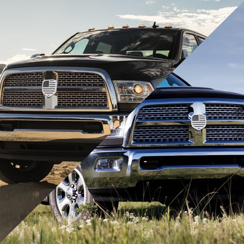 Image of Glossy Black American Flag Emblem Fits for RAM Front Grille Emblem Replacement Compatible Models /1500 2006-2018 /2500 2009-2018 /3500 2007-2018 (Silver)