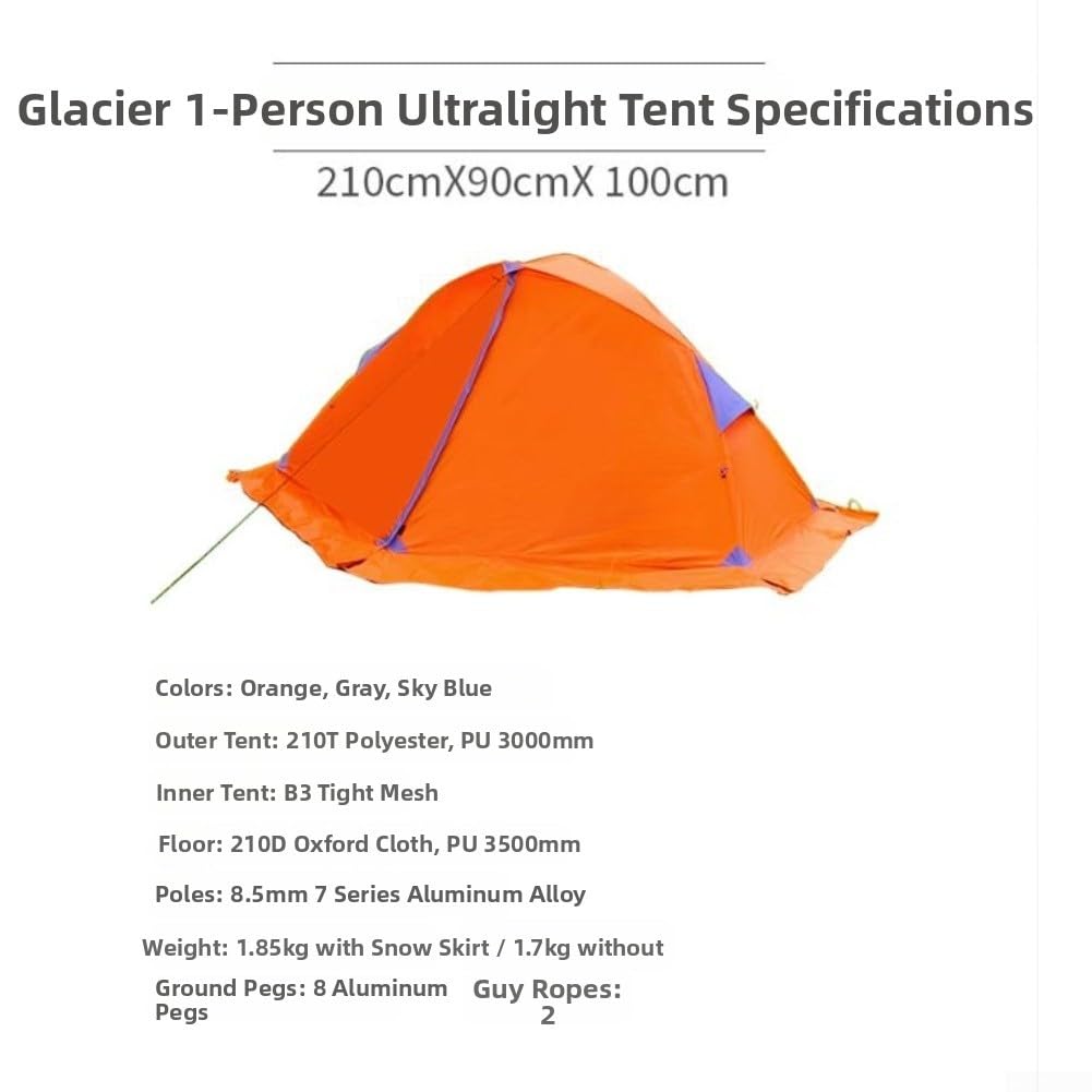 Tenda Ultraleggera 1 Posto Impermeabile 1.7kg Doppio per strato | Doppio per strato impermeabile, peso 1.7kg, ideale trekking, ciclismo, avventura outdoor(Cloud Blue 210*90*100cm)