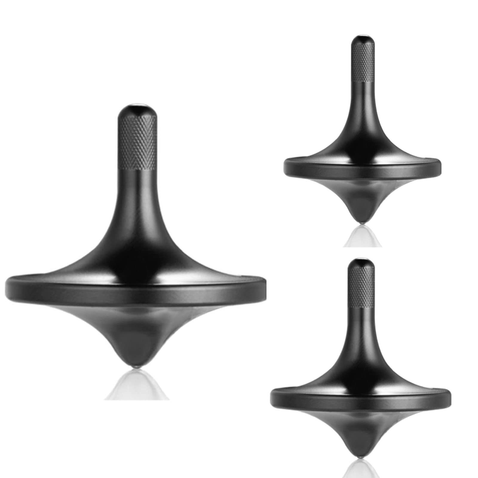 Stainless Steel Spinning Top, Well Made Metal Decompression Toy, Perfectly Balanced, Spin Smooth, Helps Relieve Stress and Anxiety, Effective Time-killing Desktop Toys (3PCS L+M+S/Black)