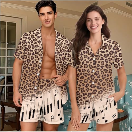 Matching Pajamas Sets 2 Piece Soft Summer Pajamas Set Sleepwear Short Sleeve Button Down Pjs for Women & Men3