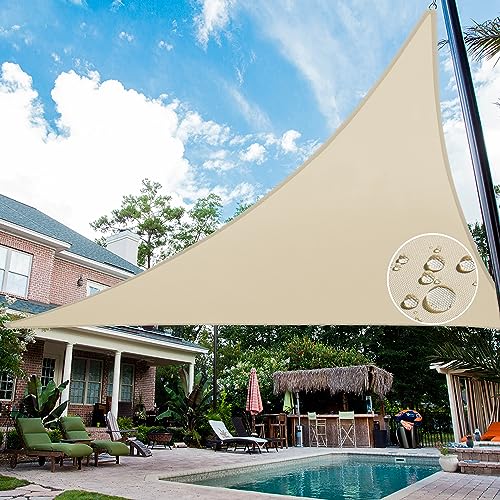 Patio Sun Shade Sail Triangle Waterproof 20' x 20' x 20' High-Density Shade Cloth Canopy Awning Shelter, 95% UV Blockage Patio Cover for Outdoor Backyard Garden Carport, Beige