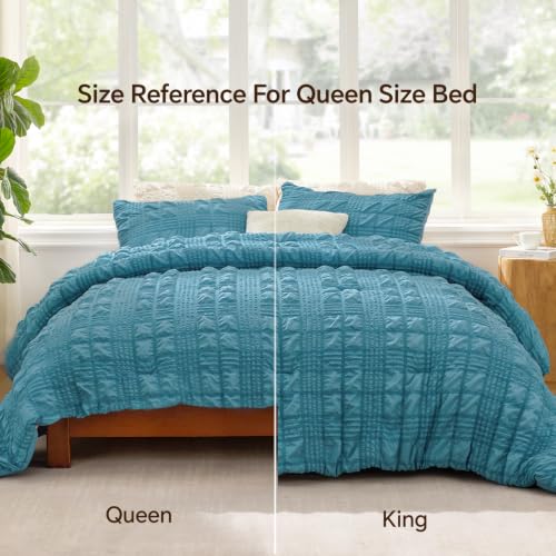 Image of BEDELITE Twin Comforter Set, Seersucker Bedding Set 2 Pieces, Blue Fog | All Season Use, Machine Washable, Soft and Lightweight, Ruched Comforter for Bedroom and Dorm Room, Wrinkle-Resistant