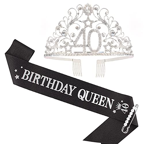 Banda y tiara de 40 cumpleaños para mujer set de corona y fiesta