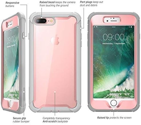 i-Blason Case for iPhone 8 Plus/iPhone 7 Plus, [Ares] Full-Body Rugged Clear Bumper Case with Built-in Screen Protector (Pink)