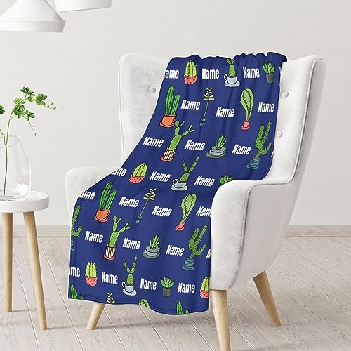 Custom Cactus Throw Blanket - Soft, Fuzzy & Warm - 40x50 Inches Flannel Blankets for Travel, Office - Dark Blue Aesthetic Throws Gift for Girls, Boys