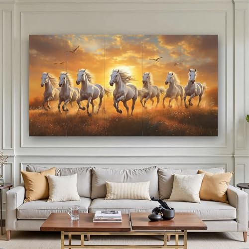 Image of Artsense Premium 7 Running Horses Vastu Panel Wall Decoration for Living Room | Premium MDF Panel Art for Success & Positivity | Large Size 53 x 27 Inches (134.6 x 68.6 cm)
