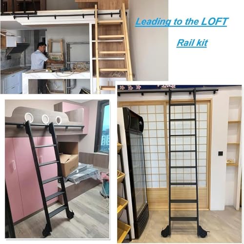 Kit di scale mobili per biblioteche, resistente, regolabile da 1 a 8 m, sistema a scala mobile con ruote a rullo, perfetto per librerie e magazzini (4 m - 7,9 m)