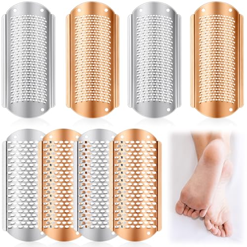 Image of Moxweyeni 8 Pack Rose Gold,Silver Foot File Callus Remover Replacement Blades Metal Pedicure Rasp Hard Skin Remove Scrubber Stainless Steel 2 Designs Big /fine Hole for Detachable Foot Grater
