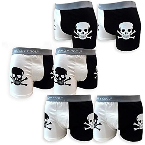 Crazy Cool Cotton Boxer Briefs Underwear for Men 6-Pack, Skull, Dots, Plain (XLarge, Skulls-6Pack) Cover
