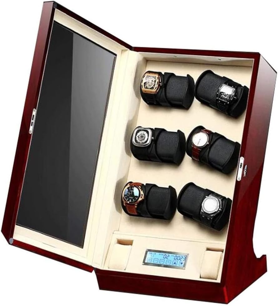 Wooden Watch Winders for Automatic Watch, Mechanical Watch Winders Box Case Holder Display 2 Collect Positions 6 Motor Positions