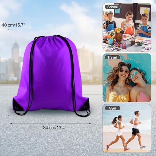 Image of KUUQA 2Pcs Drawstring Backpack Bags Sports Cinch Sack String Backpack Storage Bags for Gym Traveling (Purple)